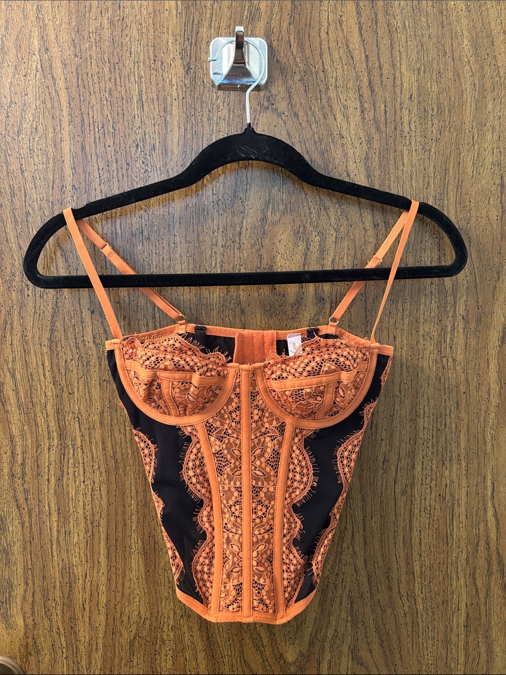 Urban Outfitters Orange and Black Strappy Bustier Top